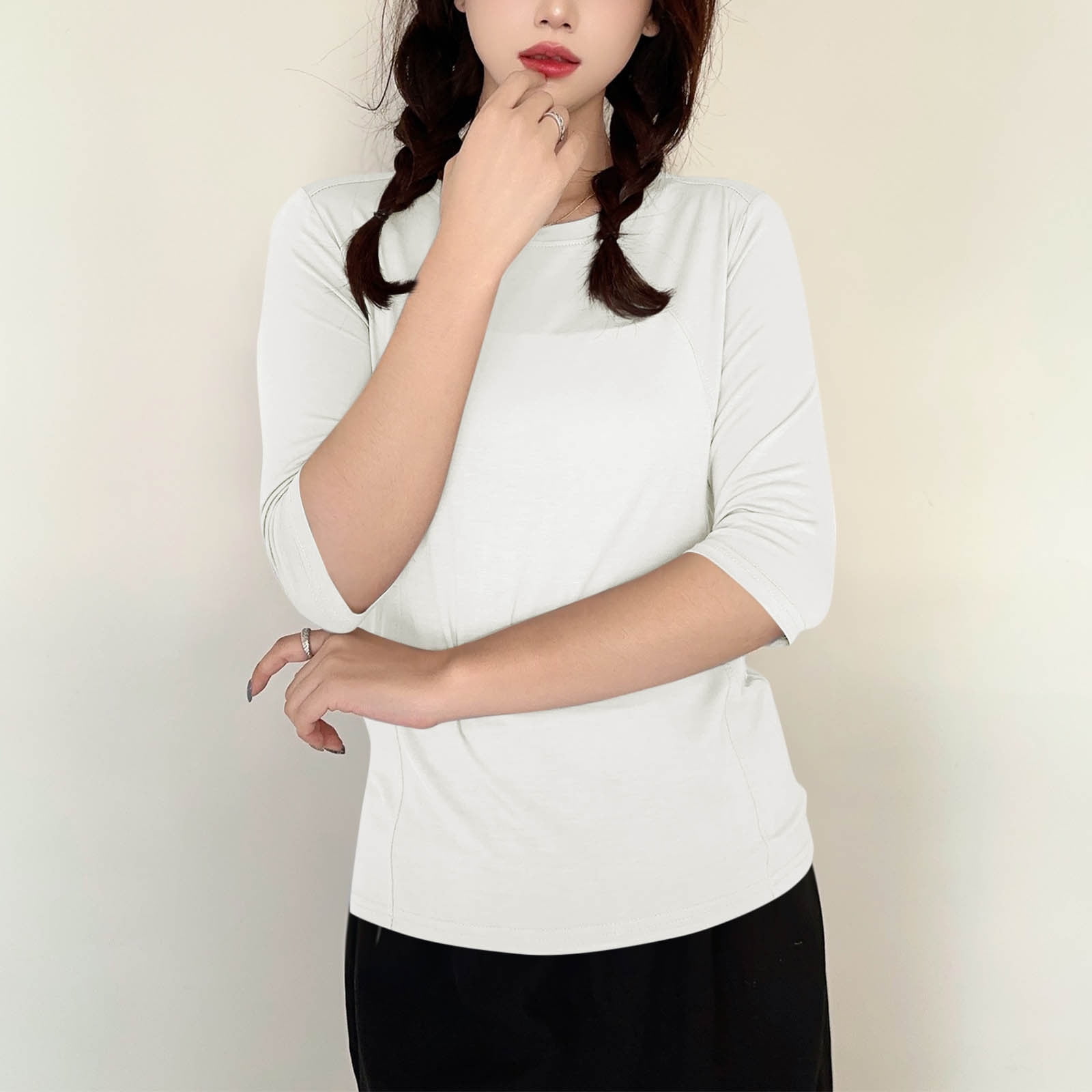 Women 3/4 Sleeve Shirts Soft Comfortable Basic Crew Neck Pullover Top Loungewear Pajamas Tee - image 3