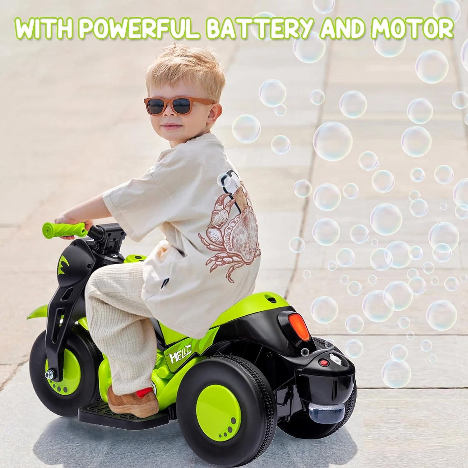 NEILA 6V 15W Kids Motorcycle with Bubble Function Battery Powered Ride on Motorbike Toy With LED Headlights, Music, 3 Wheels Kids Ride On Bubble Motorbike,for Kids Ages 3+ Boys Girls Green