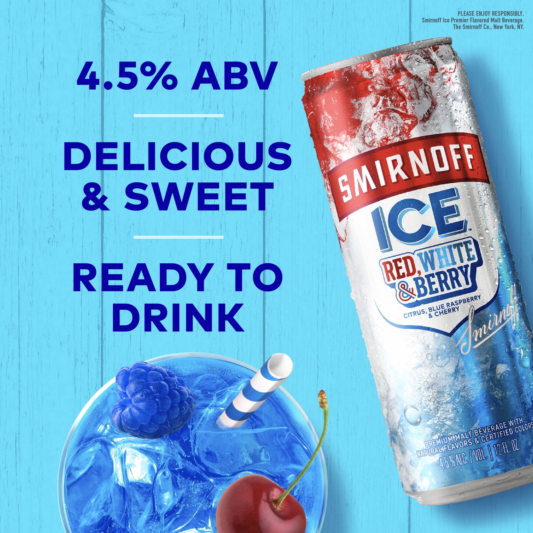 Smirnoff Ice Red White and Berry, 12 pack cans, 12 fl oz, 4.5% ABV
