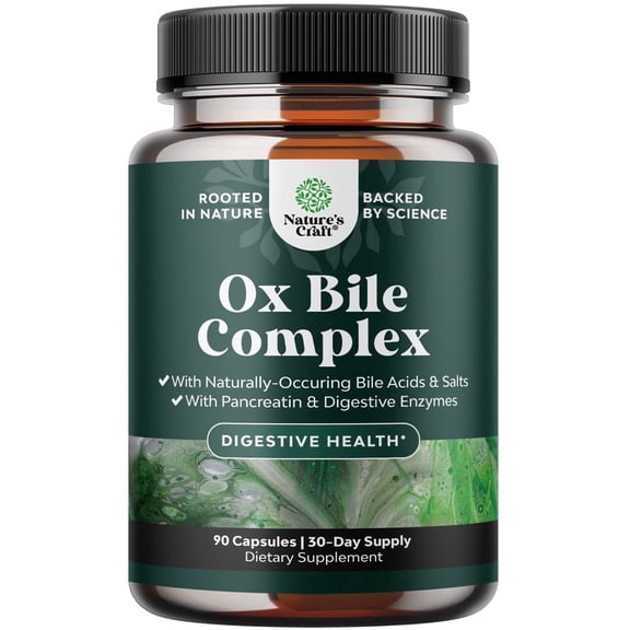 Natures Craft Ox Bile Complex – Digestive Enzyme & Gallbladder Support Supplement, 90 Count