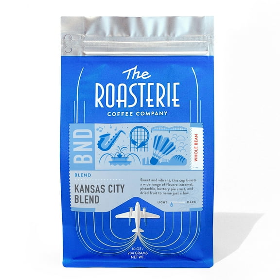 The Roasterie Kansas City Blend, Light Roast, Whole Bean Local Coffee, 10oz, Naturally Caffeinated