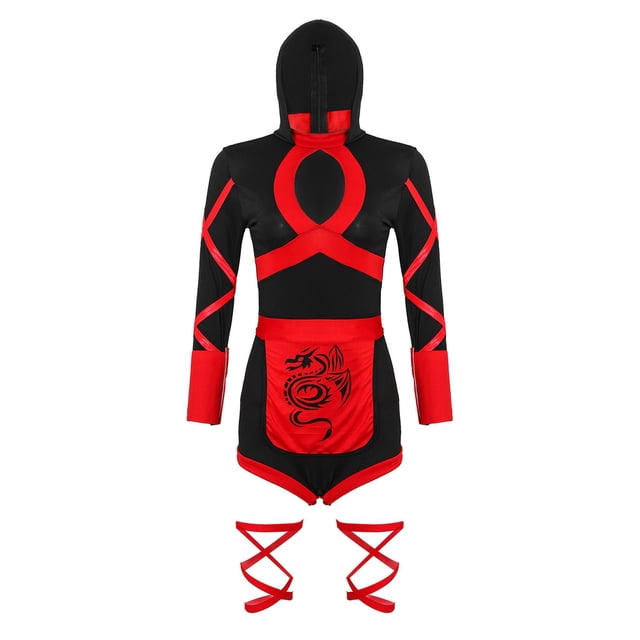 Disfraz de ninja para mujer, conjunto completo rojo y negro para fiestas temáticas, multifuncional. SG