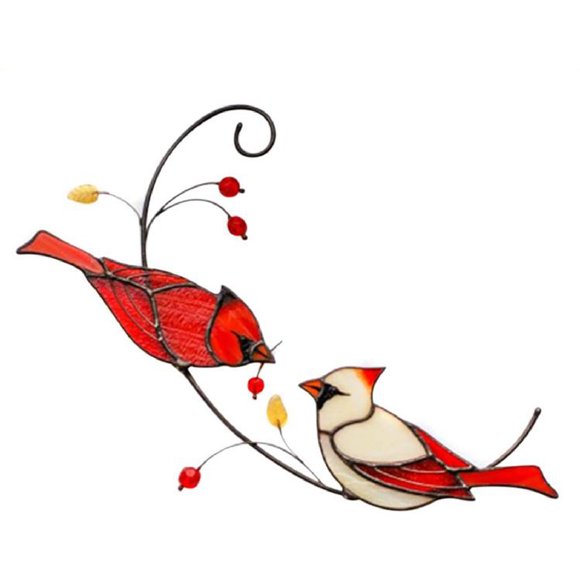 Yeacher Garden bird suncatchers for windows stained glass Cute Cardinal Stained Glass suncatchers for Window