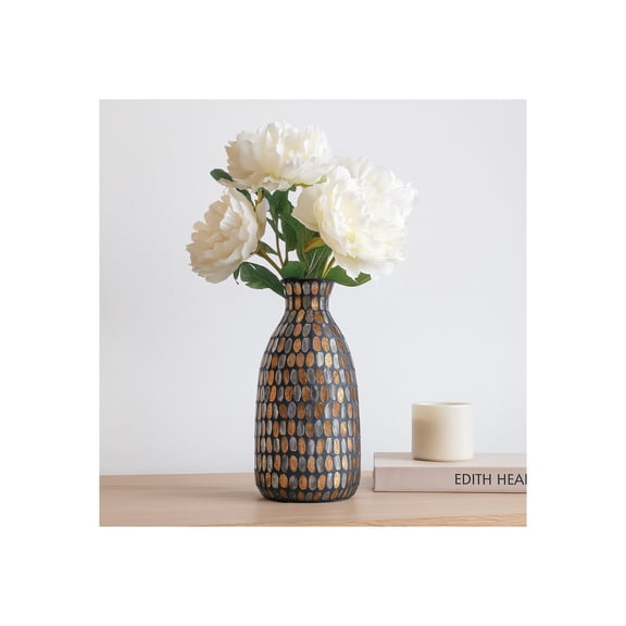 Artistic Mosaic Glass Vase for Living Room Decor - Flower Vase for Table Decor, Bedroom Shelf, or Home Office Accent - A Beautiful Piece of House Decor for Any Room - 9" Bronze & Copper