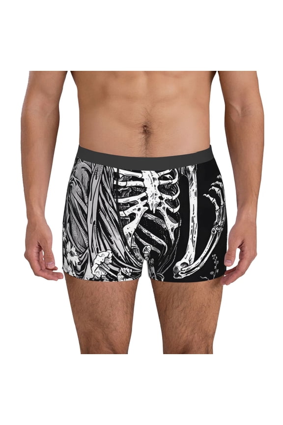 Gothic Skull Floral Art Print Men's Boxer Briefs, High Elastic Moisture Wicking Boxer Briefs Underwear-X-Large