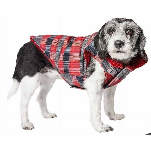 Scotty Tartan Classical Plaided Insulated Dog Coat Jacket, Red & Grey Plaid - Medium