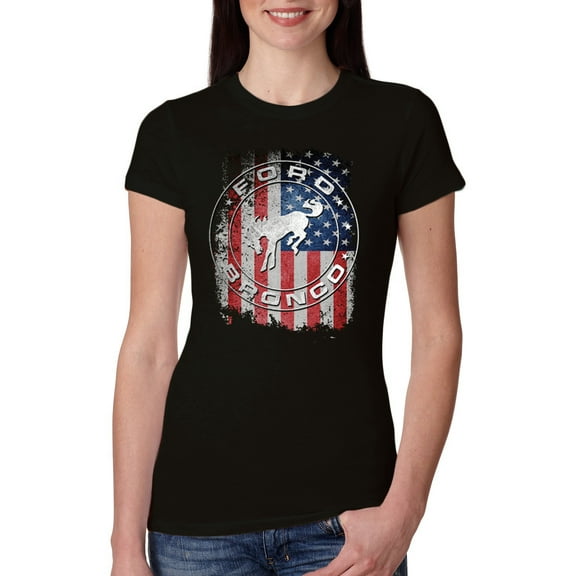 Wild Bobby US Flag Ford Bronco Women Slim Fit Junior Tee
