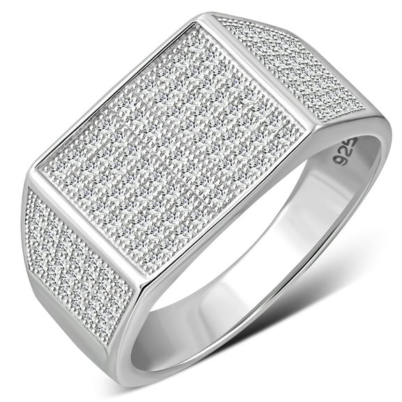 Men's 925 Sterling Silver Rectangular Geometric Statement Ring Cubic Zirconia Size 9