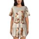 thumbnail image 1 of Balery Relaxing Cat With Tea Conjunto de Pijama para Mujer con Estampado, Dos Piezas de Manga Corta y Shorts, Ropa de Dormir Suave con Cuello Redondo y Bolsillos-XX-Large, 1 of 6