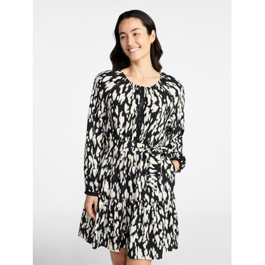 Time and Tru Women's Lace Trimmed Mini Dress with Long Sleeves, Sizes XS – XXXL