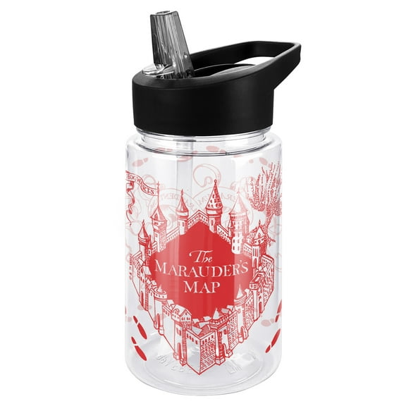 Harry Potter Kids Tritan Plastic Water Bottle with Straw Lid and Handle, Reusable Tumbler for Toddlers, Unisex for Girls and Boys, 12oz, Marauder's Map Footprints