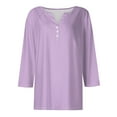 thumbnail image 5 of DENGDENG 3/4 Sleeve Cotton T Shirts for Women Button Down Summer Tops Henley Neck Elbow Sleeve Casual Tunic Tops Three Quarter Length Blouse Loose Fashion 2025 Clothes Light Purple L, 5 of 5
