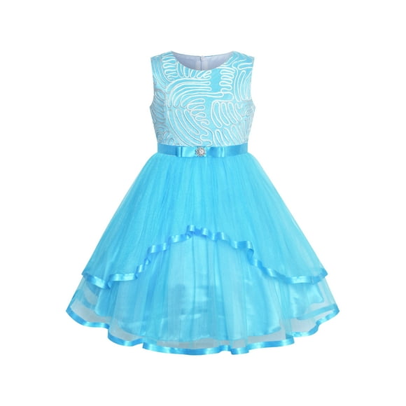 Robe de Demoiselle d'Honneur pour Fillette Bleu Ciel avec Ceinture Mariage Fête 7 Ans