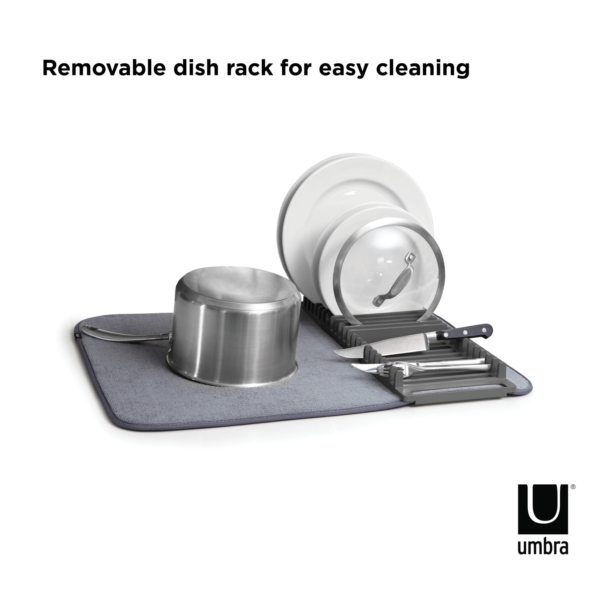 Umbra Udry Dish Drying Rack And Microfiber Dish Drying Mat - Space-Saving  Lightweight Design Folds Up For Easy Storage, 24 X 18 Inches 
