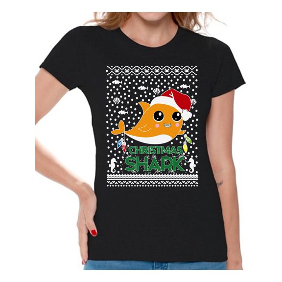 Awkward Styles Xmas Shirts for Women Christmas Cute Shark T-Shirt