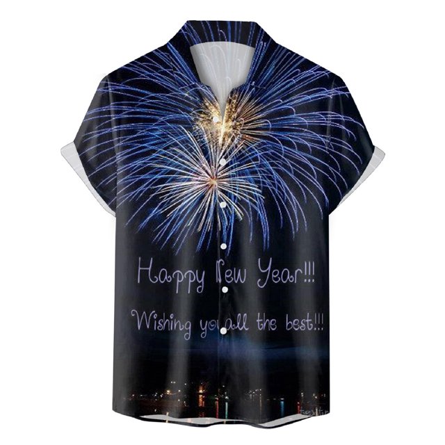 Camisas Hombre Manga Larga Camisa de solapa con botones estampada digital 3D para hombre de Año Nuevo y Festival de Primavera (Hot Pink, XXL)