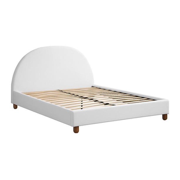 Ilios Innova | Base de Cama Matrimonial con Cabecera Arco Tapizada en Lino. Diseño Moderno Minimalista en Color Blanco.