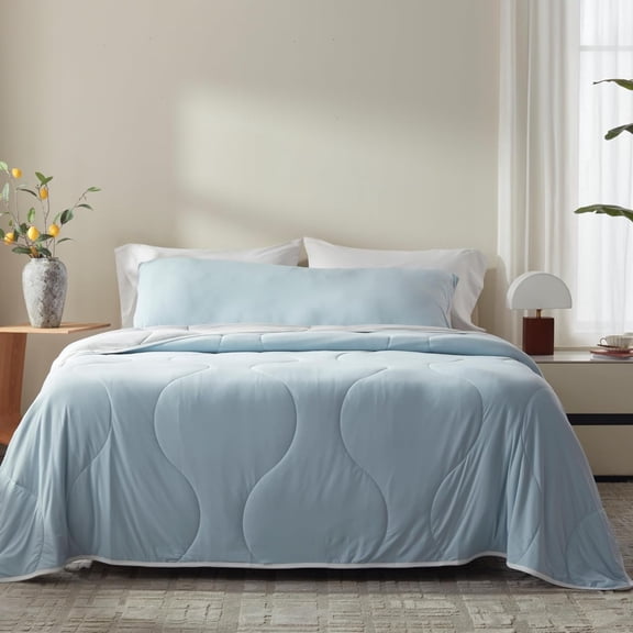 BedTreat Cooling Comforter Dual-Sided Summer Comforter Queen size for Hot Sleepers,Breathable and Soft Blanket Blue and Light Gray(88x92 inch)
