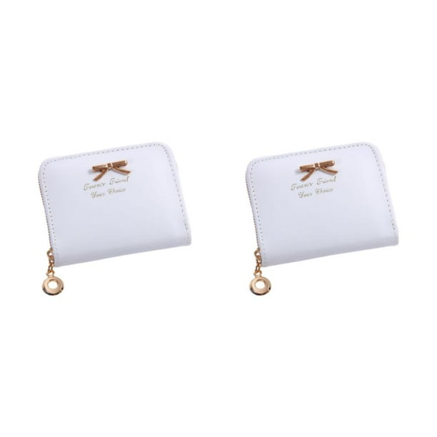 Titular de Tarjeta Minnieouse Billetera Compacta PU Blanco 2Conjunto