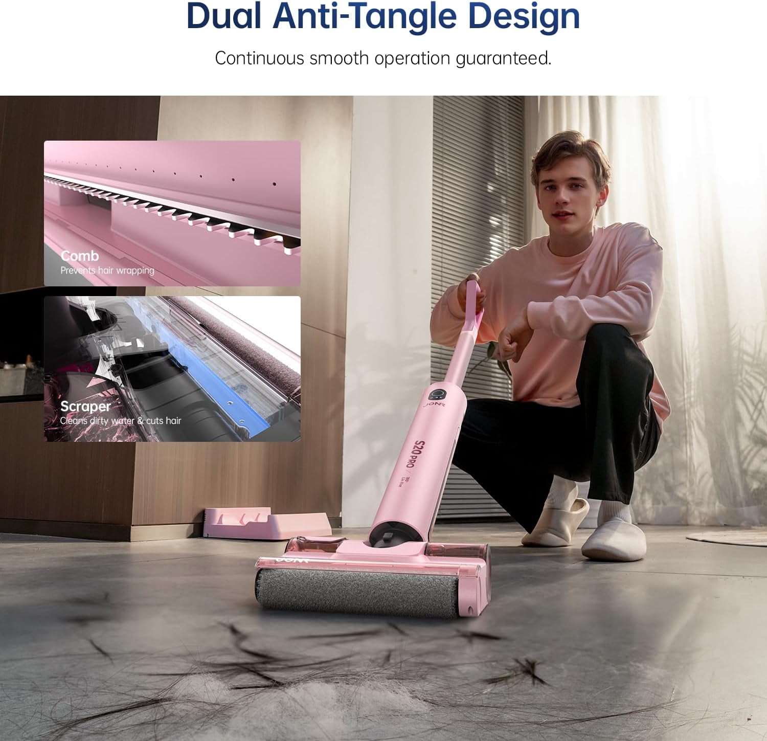 JONR S20 Pro 180° Lay Flat Wet Dry Vacuum Cleaner with Smart Adjusting Suction, for Pet Hair