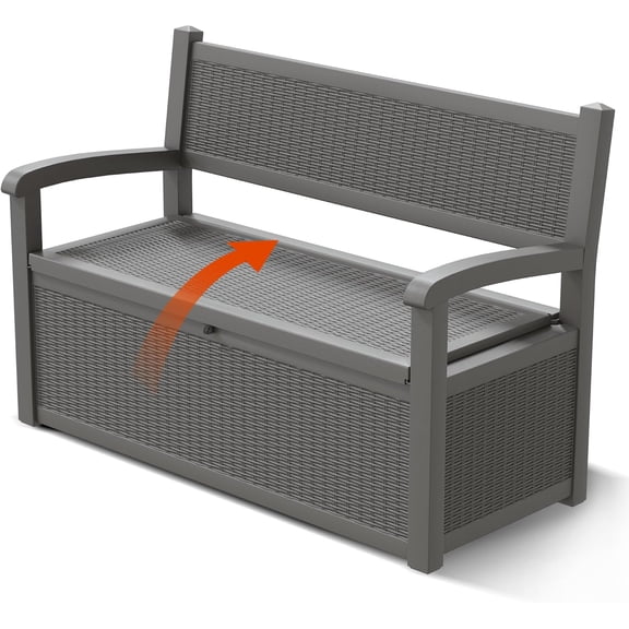 80 Gallon Outdoor Storage Box, Resin Patio Furniture with Armrest, Lockable Deck Box with Waterproof and UV Resistant for Patio Cushions, Garden Tools and Pool Supplies, Grey