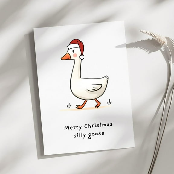 Merry Christmas Card – Cute Silly Goose Design with Santa Hat – Blank Inside for Personal Messages – Perfect Holiday Greeting Card