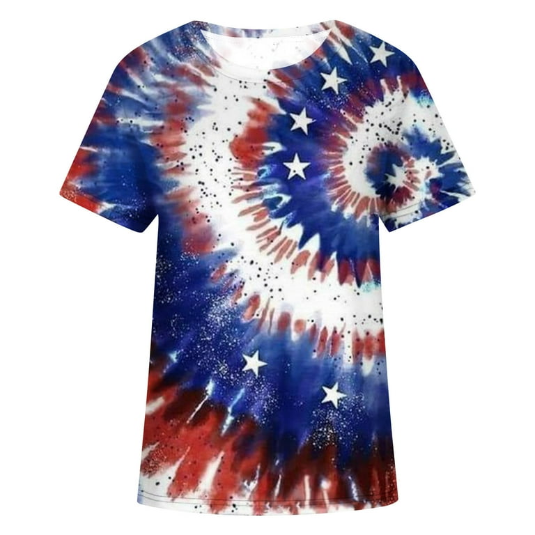 Red white and blue tie dye shirt womens 2025