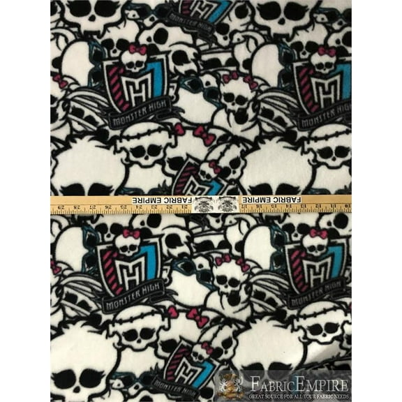 Fleece Printed Antipill Winter Fabric MONSTER HIGH SKULLS ALL OVER / 58" Wide / Sold by the yard