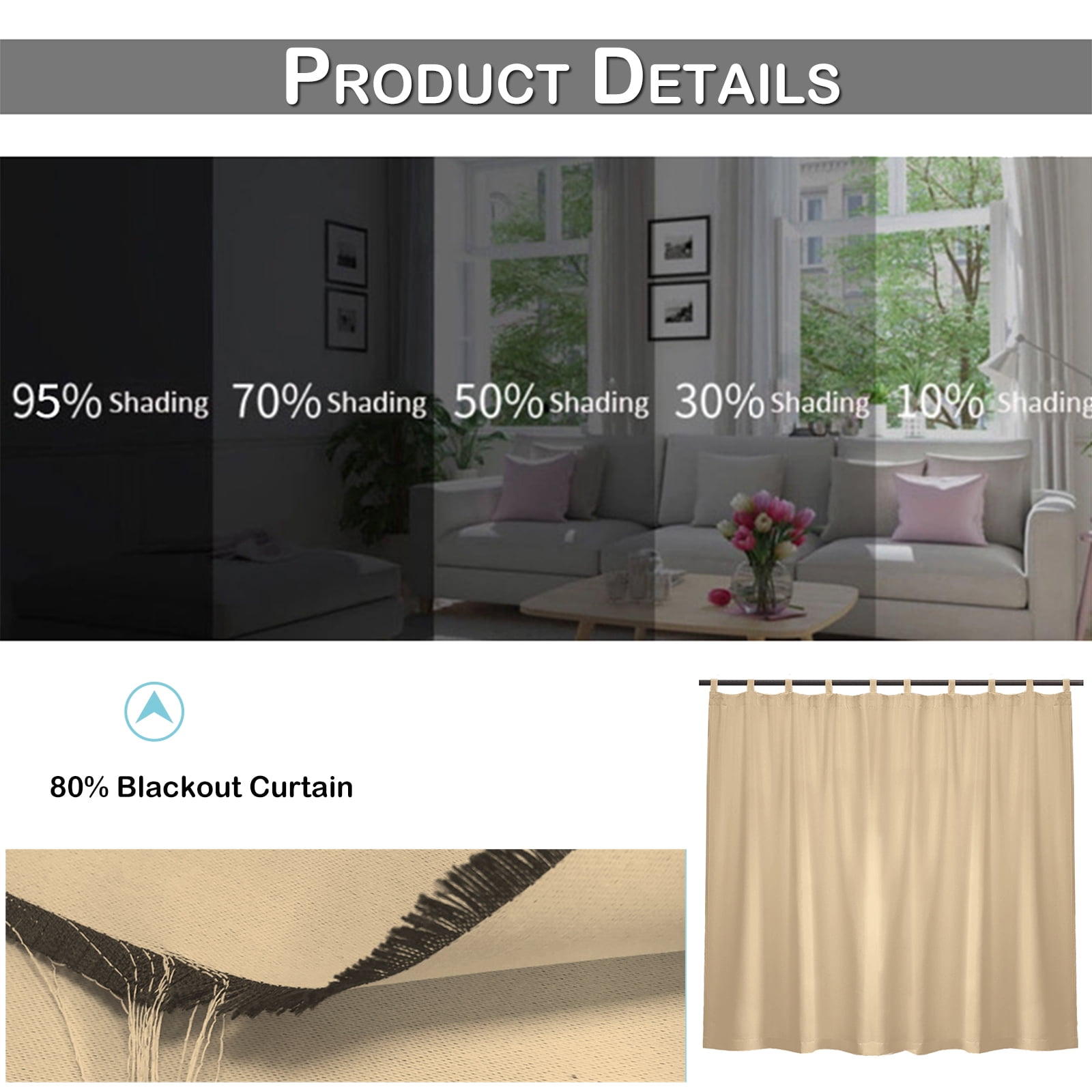 DONGPAI Extra Wide Outdoor Curtain for Patio Waterproof, Detachable Sticky Tab Top Thermal Insulated Privacy Outdoor Dividers for Porch, 1 Panel, 100''x 84'', Beige