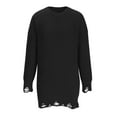 thumbnail image 4 of IROINNID Pullover Sweater for Women Crewneck Mid-long Sweater Knitted Loose Fit Long Sleeve Ripped Hem Stylish Casual Sweater,Black, 4 of 5
