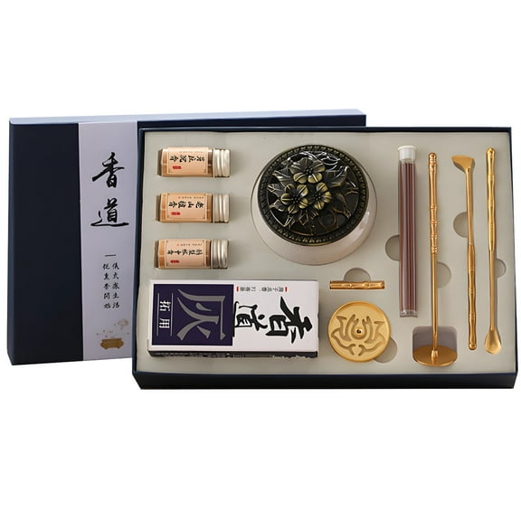 Pure Copper Incense Cone Burner Holder Set, Crackle Porcelain Incense Burner Kit, Elegant Craftsmanship with Variety of Scents, Perfect Gift Box for Relaxation and Gift-Giving
