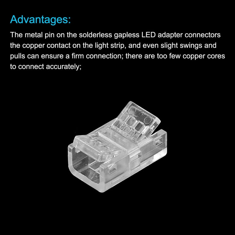 MECCANIXITY 8mm COB LED Strip Connectors – 5-Pack Solderless Adapter, Transparent PC, For Non-Waterproof High-Density LED Strip Lights