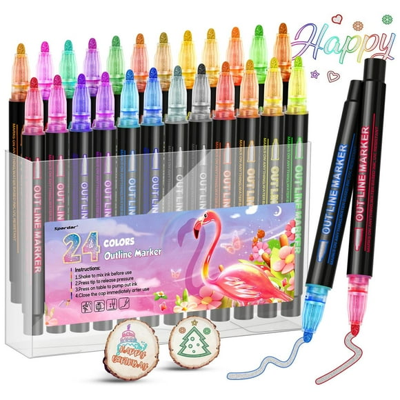 Marcadores Acrílicos de Doble Línea Metálicos 24 Colores para Bricolaje y Arte multicolor