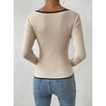 thumbnail image 4 of Women'S Sweetheart Neck Long Sleeve T Shirt Rib Knitted Contrast Binding Tee Tops  L, 4 of 6
