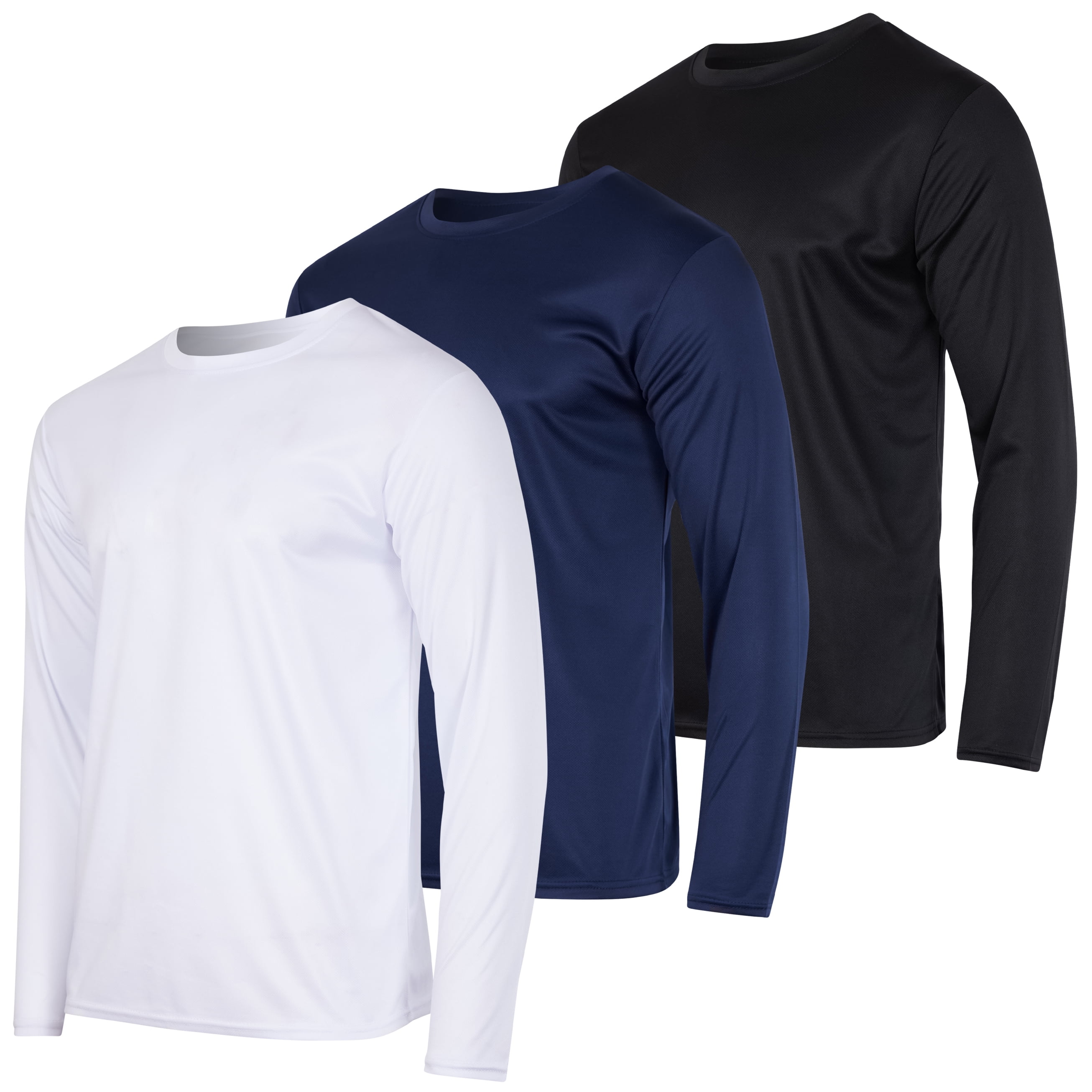 4 Pack Men's Dry-Fit Moisture Wicking Performance Long Sleeve T-Shirt UV Sun Protection Outdoor Active Athletic Crew Top 