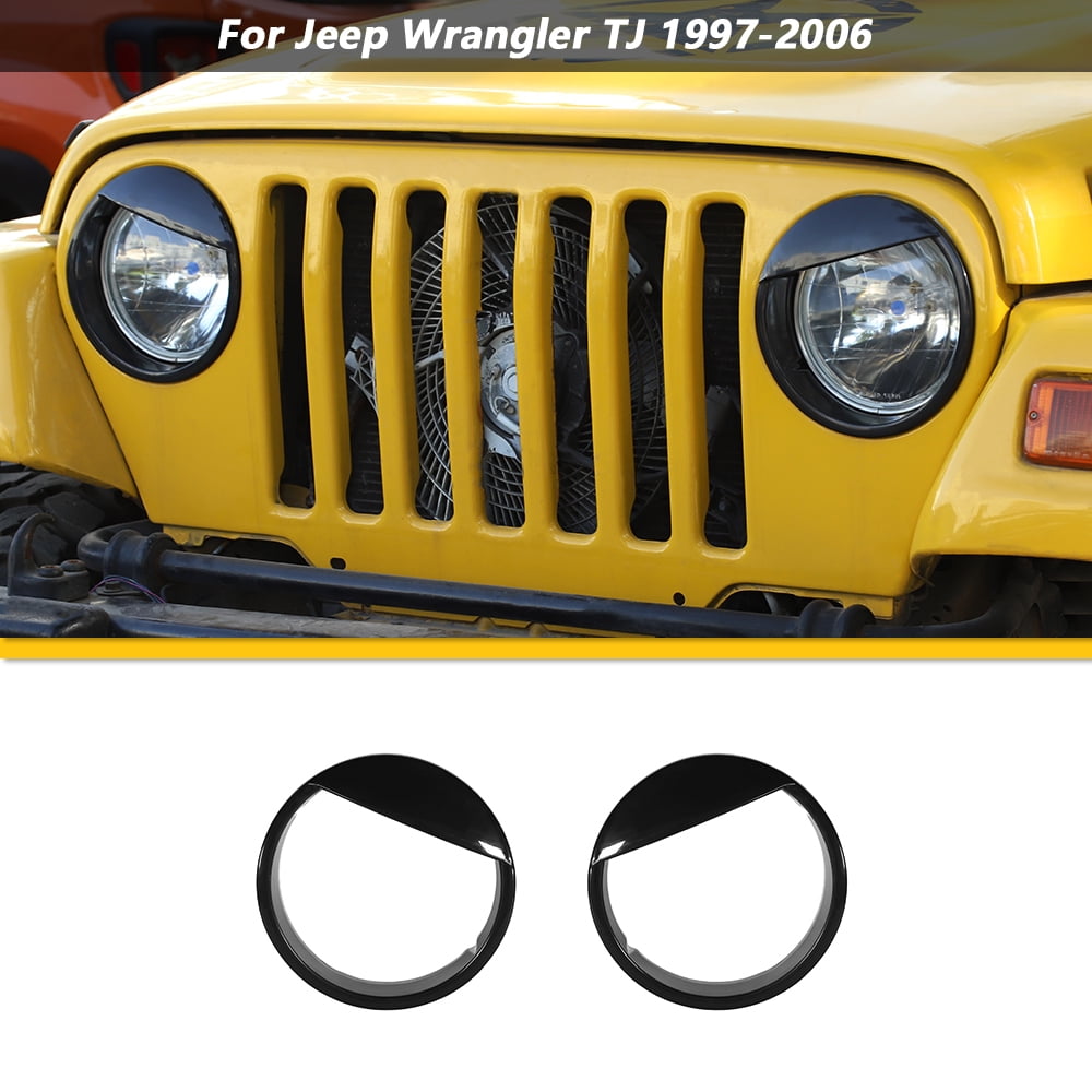 Cherocar Black Headlight Bezels Cover Lamp Hoods Trim for Jeep Wrangler TJ  1997-2006 Exterior Accessories ABS Stickers 