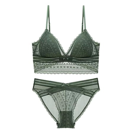 

Bra French Ultra Thin Triangle Cup No Steel Ring Underwear Lace Beauty Back Strapless Large U Shaped Backless Bra Set Lace no underwire sports bra Green