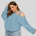 thumbnail image 4 of Mujeres Classic Plus Size Color sólido Mangas largas Tops sueltos Blusas Camisa Pompotops FGAJ15182, 4 of 7