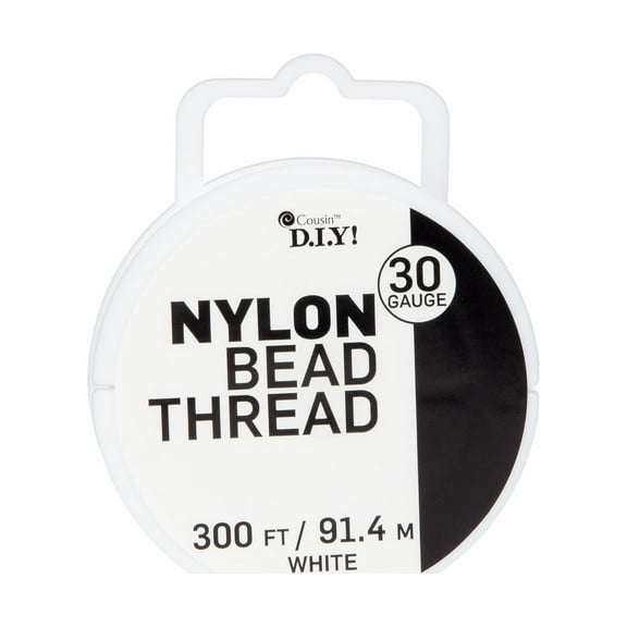 Cousin DIY Craft & Jewelry Nylon Beading Thread, White, 30 Gauge, 300 ft Roll