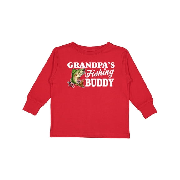 Inktastic Grandpa's Fishing Buddy with White Text Boys Long Sleeve Toddler T-Shirt