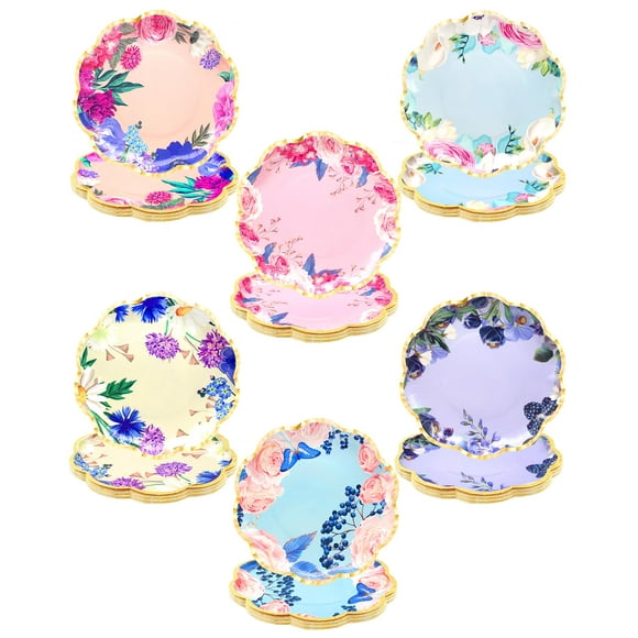 Benvo Floral Plates Disposable 60 Pack Paper Plates 9 Inch Dessert Plates Flower for Tea Party Garden Party Baby Shower Bridal Shower Birth