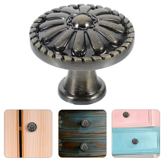 OUNONA Vintage Dresser Pulls Knobs with Small Flower Design for Cabinets and Doors Dark Brown Zinc Alloy