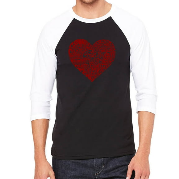 LA Pop Art Men's Raglan Baseball Word Art T-shirt - Country Music Heart