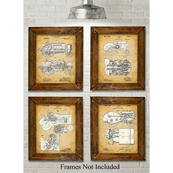 Original John Deere Tractors Patent Art Prints - Set of Four Photos (8x10) Unframed - Great Gift for Farmers or Country decor