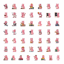 LUUFILx 50pcs Adorable Pink Hippo with Paintbrush Stickers Children Stationery Cartoon Decals Water Bottle Laptop Phone Guitar Bicycle Luggage Stickers Set
