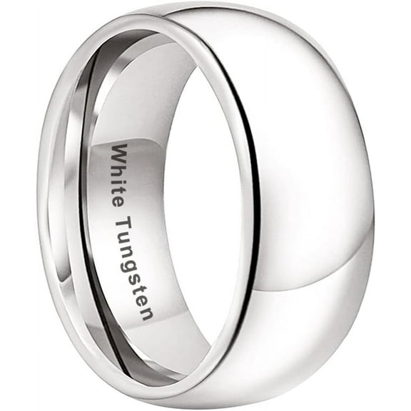 White Tungsten Rings for Men Women Engagement Wedding Bands Domed Polished Shiny Comfort Fit