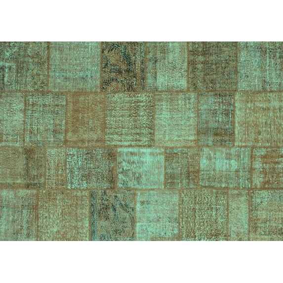 Ahgly Company Indoor Rectangle Patchwork Turquoise Blue Transitional Area Rugs, 8' x 10'