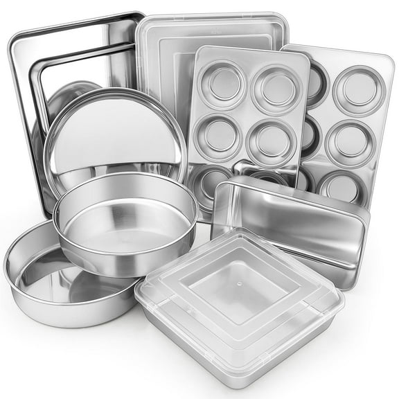 Vesteel 12 Piece Stainless Steel Bakeware Sets, Metal Baking Pan Tray Set, Non-Toxic & Dishwasher Safe - Silver