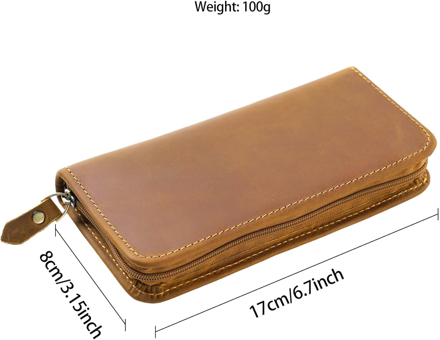 ABPETE Vintage Leather Fountain Pen Case 3 Divided Slots, Zippered Pen Case Pouch, Handmade Display Holder for Rollerball Pen (Brown)