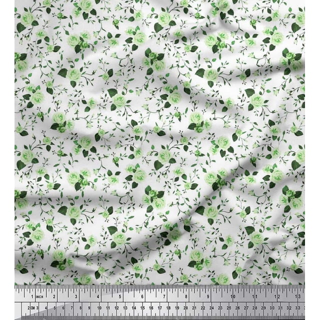 Soimoi Modal Satin Fabric Leaves & Rose Flower Print Sewing Fabric Yard 42 Inch Wide